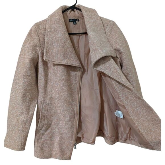 INC International Concepts Blush Cream Tweed Zip Front Moto Jacket Coat Size M - Picture 5 of 11
